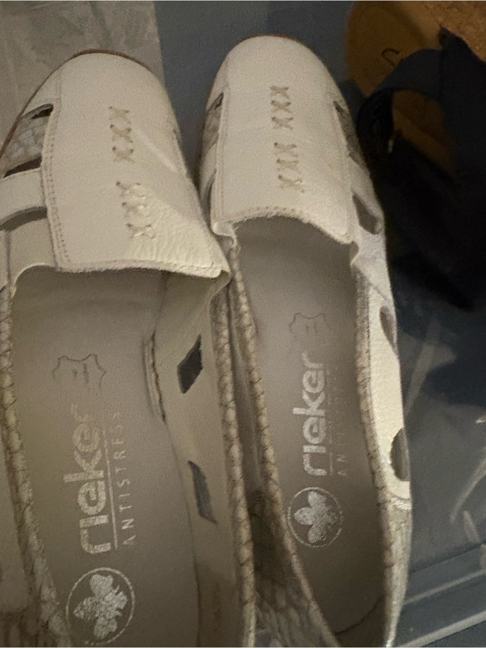Rieker White Leather Slip-On Loafers with Stitch Detail